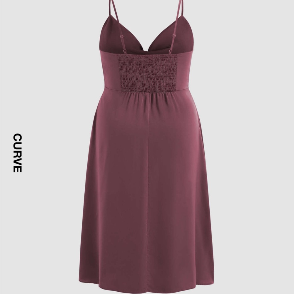 Satin Style Wine Slip Dress - Plus Size - Picture 3 of 6